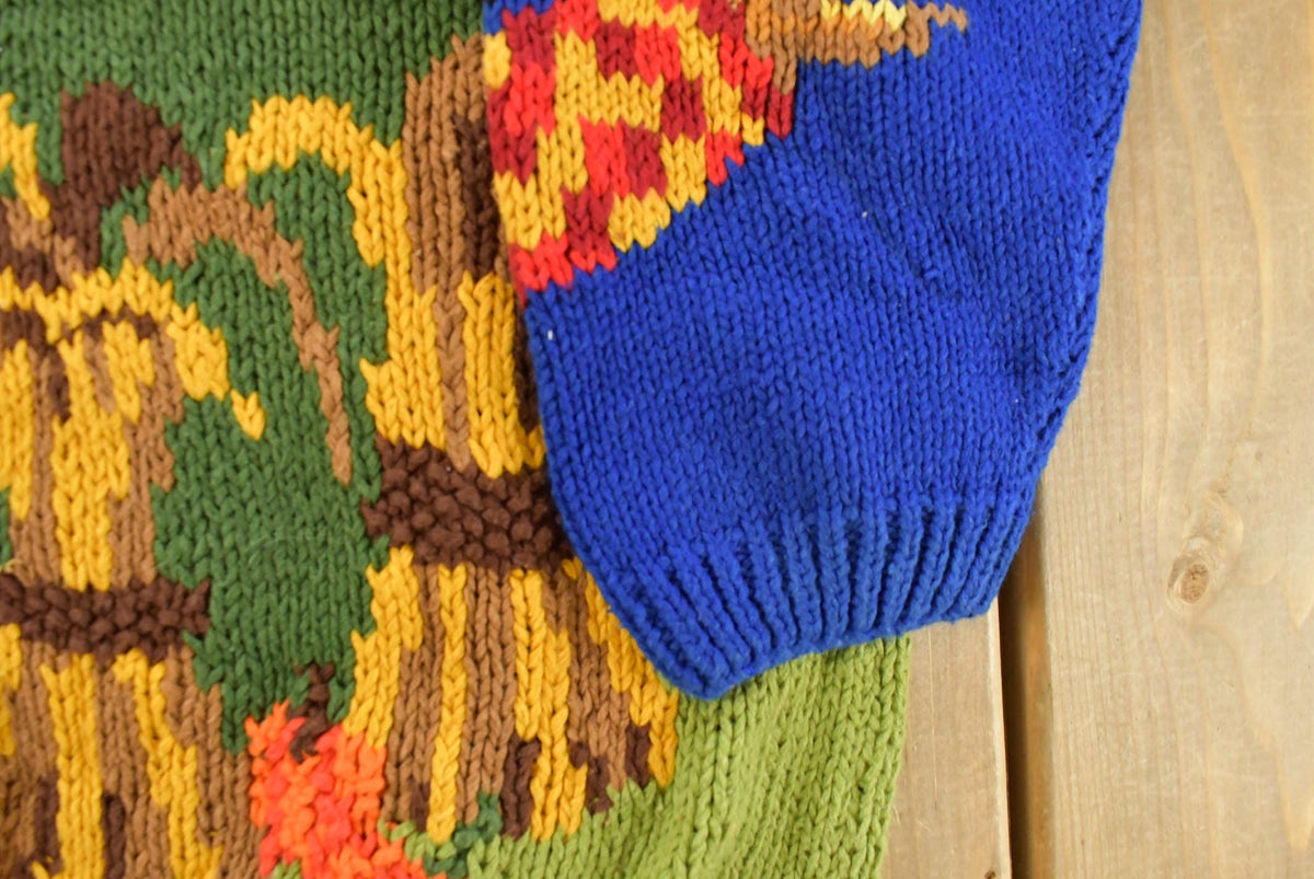 Vintage 1990s Alexandra Bartlett Thanksgiving Autumn AOP Heavy Knit Cardigan Sweater Women's L from propervintagecanada