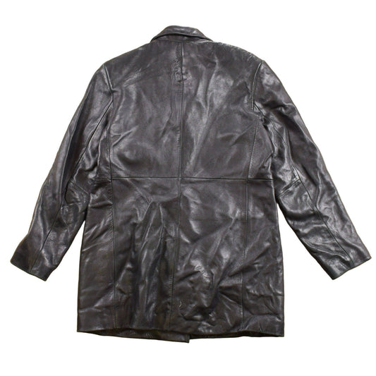 Vintage 1990s Alfani Full Length Black Leather Trench Coat Men's Large from propervintagecanada