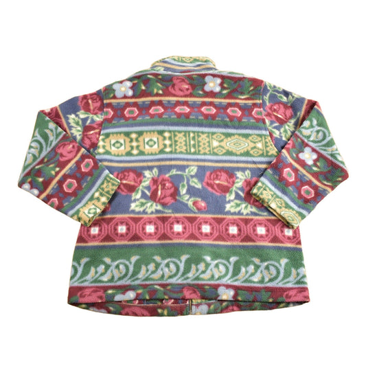 Vintage 1990s Alfred Dunner Abstract Floral Pattern Graphic Fleece Zip Up Sweater Men's Medium from propervintagecanada