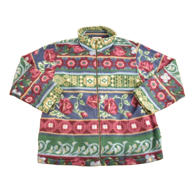 Vintage 1990s Alfred Dunner Abstract Floral Pattern Graphic Fleece Zip Up Sweater Men's Medium from propervintagecanada