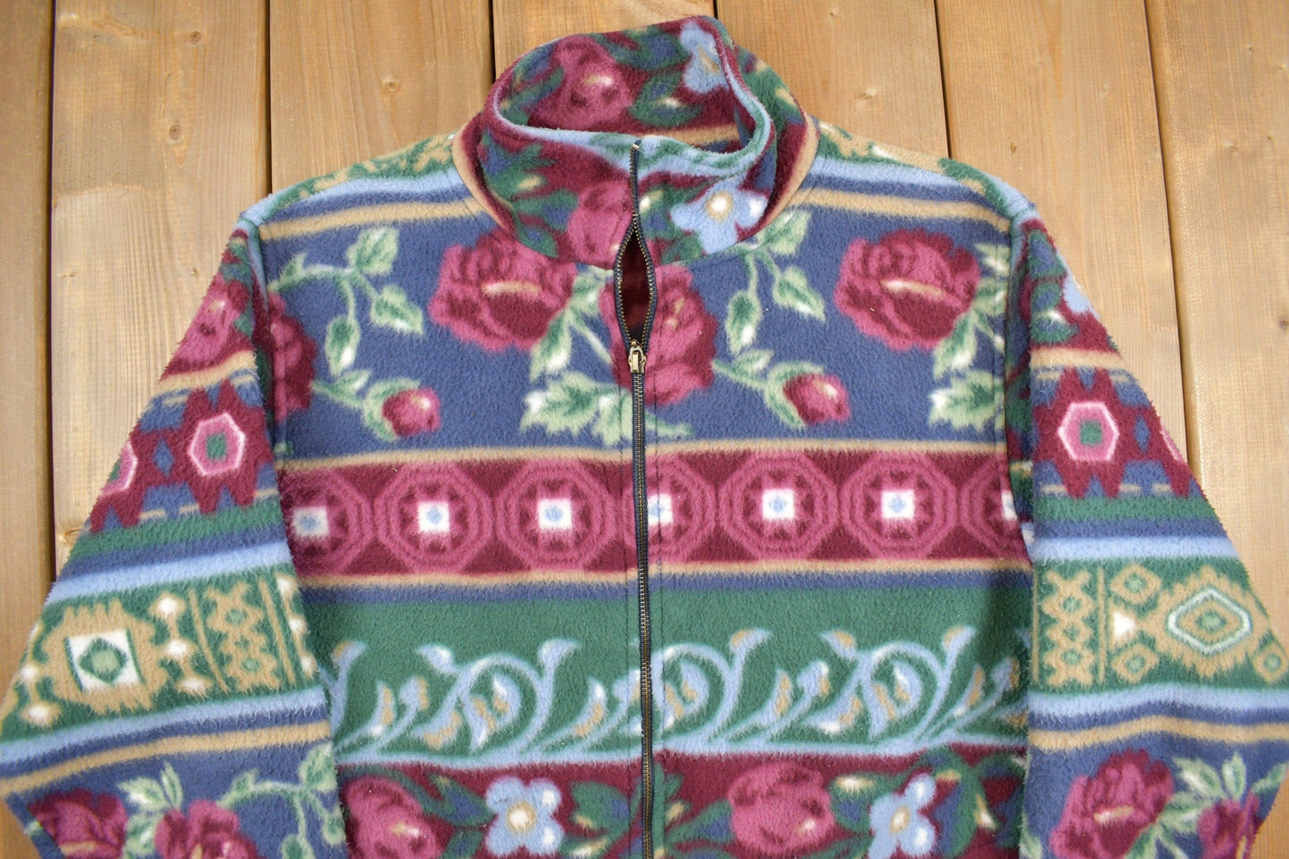 Vintage 1990s Alfred Dunner Abstract Pattern Graphic Fleece Zip Up Sweater Men's Small from propervintagecanada