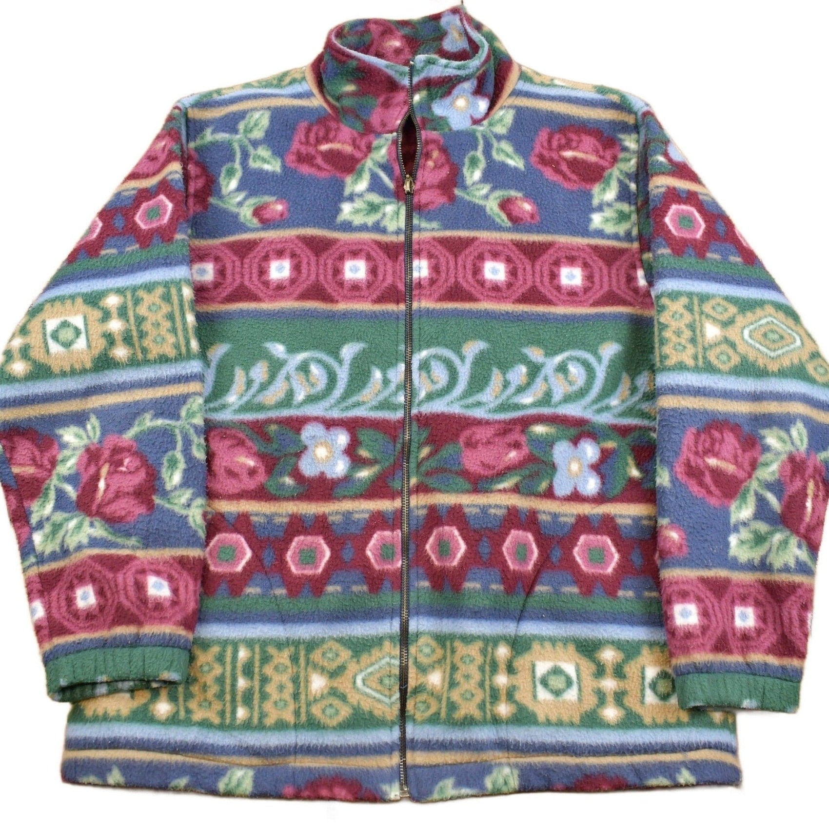 Vintage 1990s Alfred Dunner Abstract Pattern Graphic Fleece Zip Up Sweater Men's Small from propervintagecanada