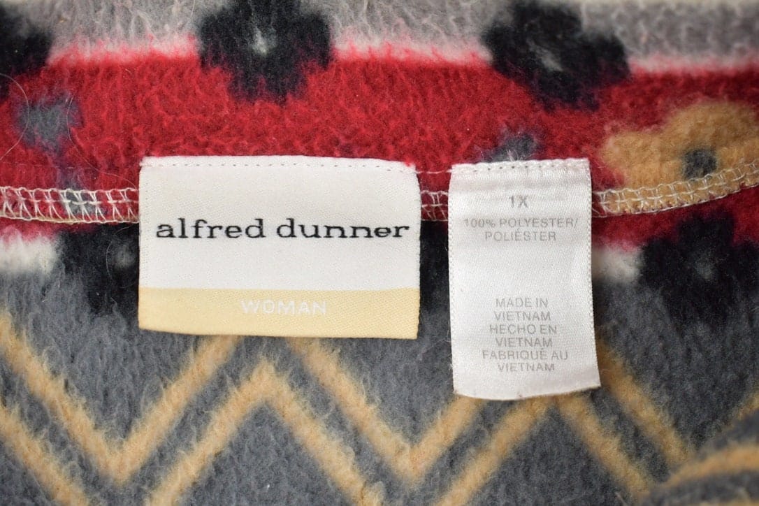 Vintage 1990s Alfred Dunner Abstract Pattern Graphic Fleece Zip Up Sweater Men's XL from propervintagecanada