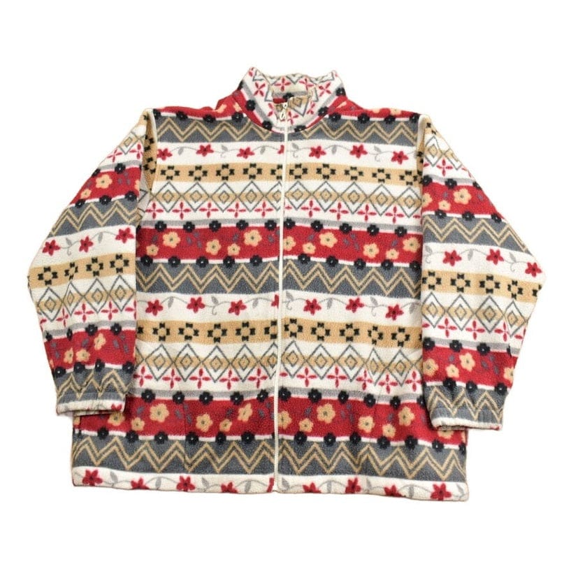 Vintage 1990s Alfred Dunner Abstract Pattern Graphic Fleece Zip Up Sweater Men's XL from propervintagecanada
