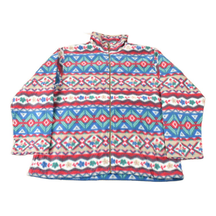 Vintage 1990s Alfred Dunner All Over Print Zip Up Fleece Sweater Size Woman's Medium from propervintagecanada