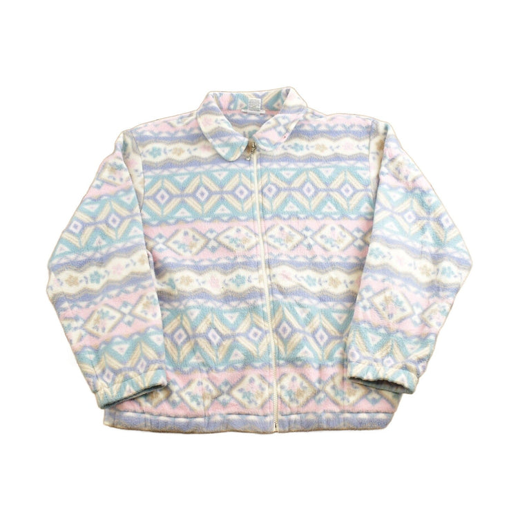 Vintage 1990s Alfred Dunner Colorful Fleece Zip Up Sweater from propervintagecanada