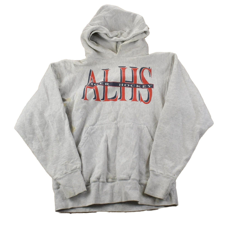 Vintage 1990s ALHS Tigers Hockey Reverse Grain University Collegiate Heavyweight Hoodie Men's Large from propervintagecanada