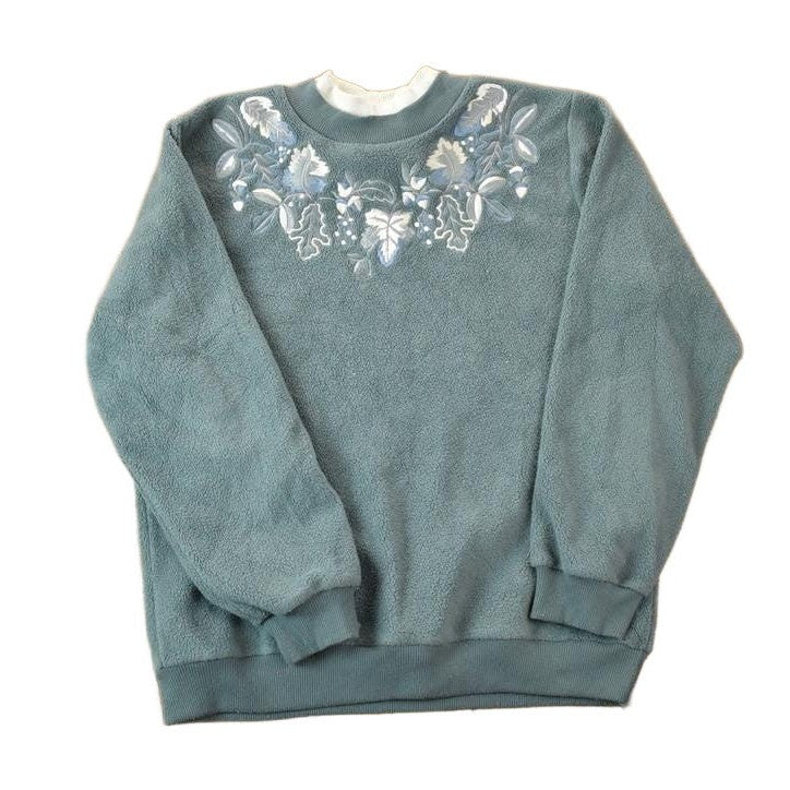 Vintage 1990s Alia Sport Double Collar Fleece Embroidered Floral Sweater Men's Small from propervintagecanada