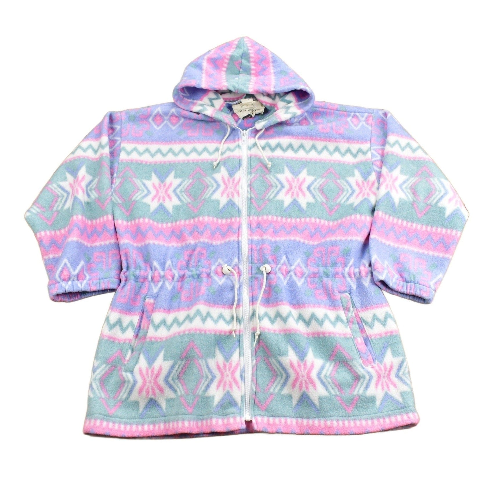 Vintage 1990s All Over Pattern Hooded Fleece Sweater Women's L from propervintagecanada