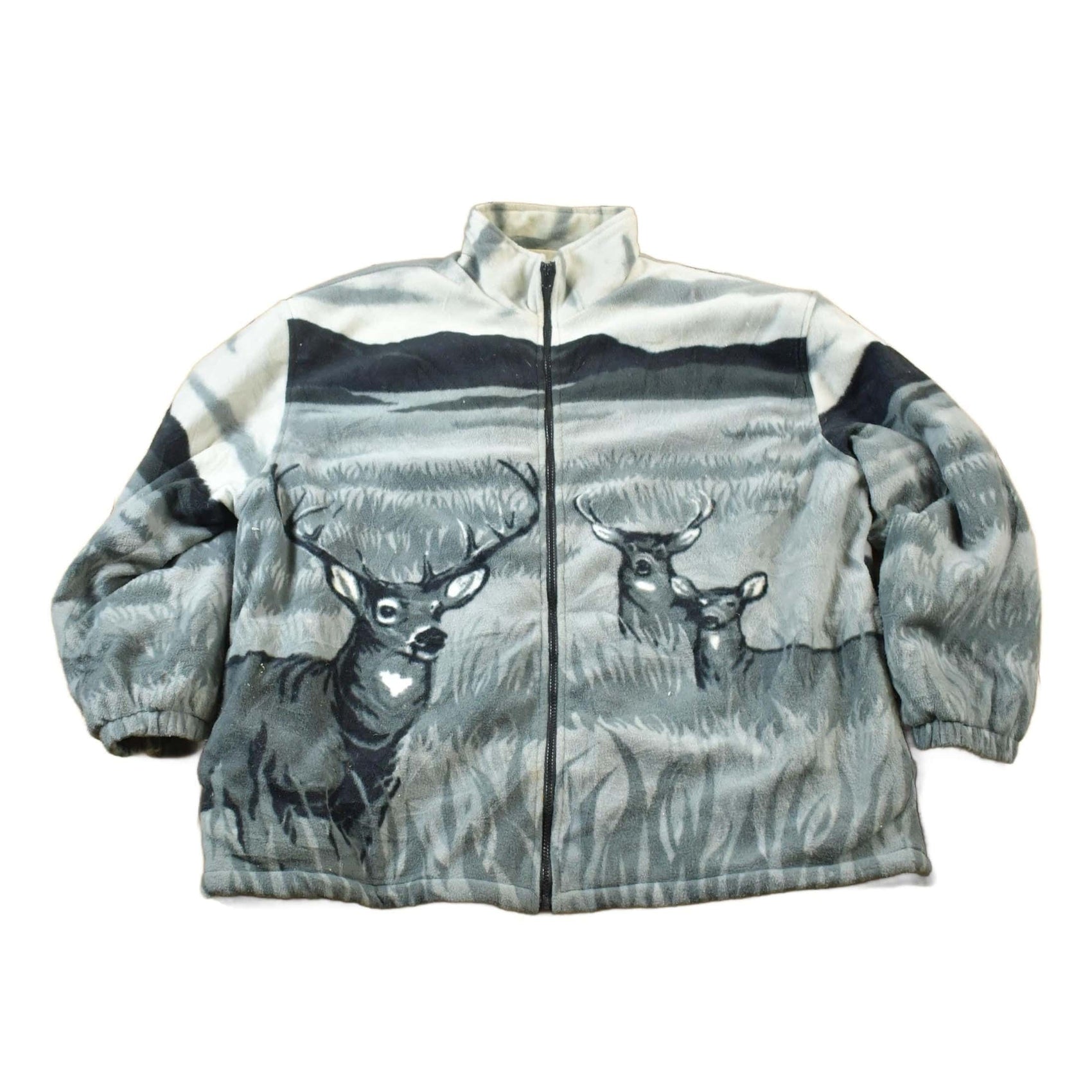 Vintage 1990s All Over Print Big Buck Deer Fleece Sweater Men's 2XL from propervintagecanada