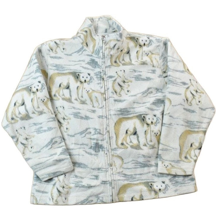 Vintage 1990s All Over Print Holiday Lodge Polar Bear Family Print Full Zip Fleece Sweater Men's XL from propervintagecanada