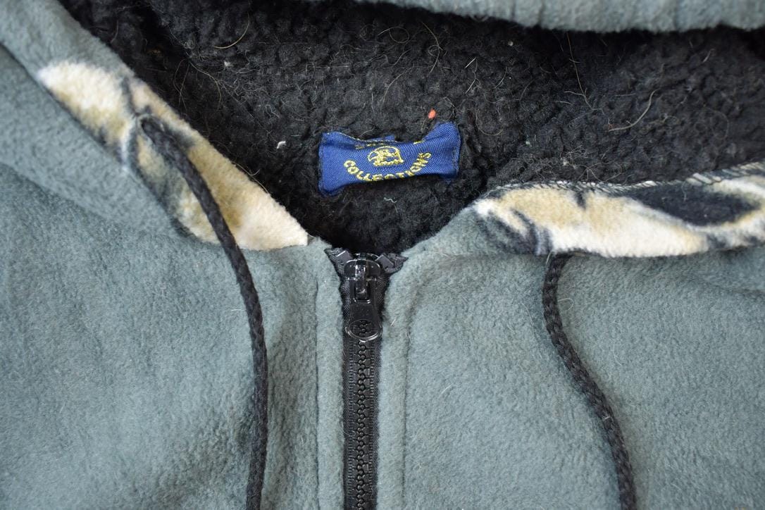 Vintage 1990s All Over Print Horses Medium Weight Fleece Hooded Zip Up Jacket Men's XL from propervintagecanada