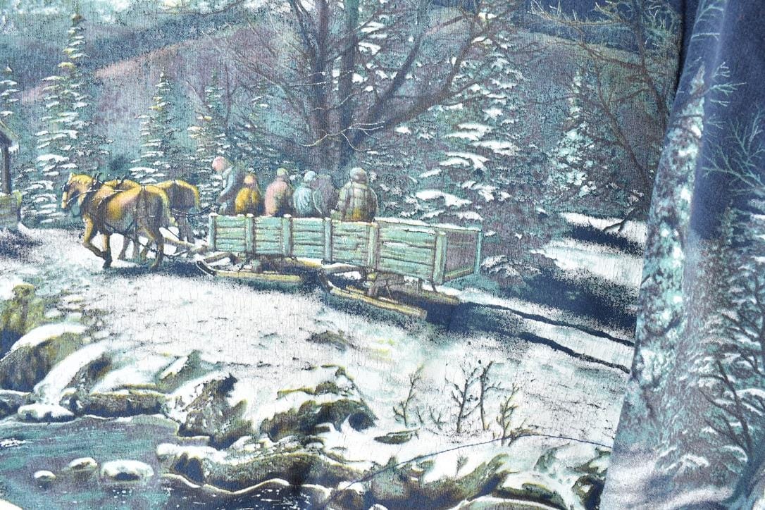 Vintage 1990s All Over Print Winter Theme Laceneck Crewneck Sweatshirt Men's Large from propervintagecanada