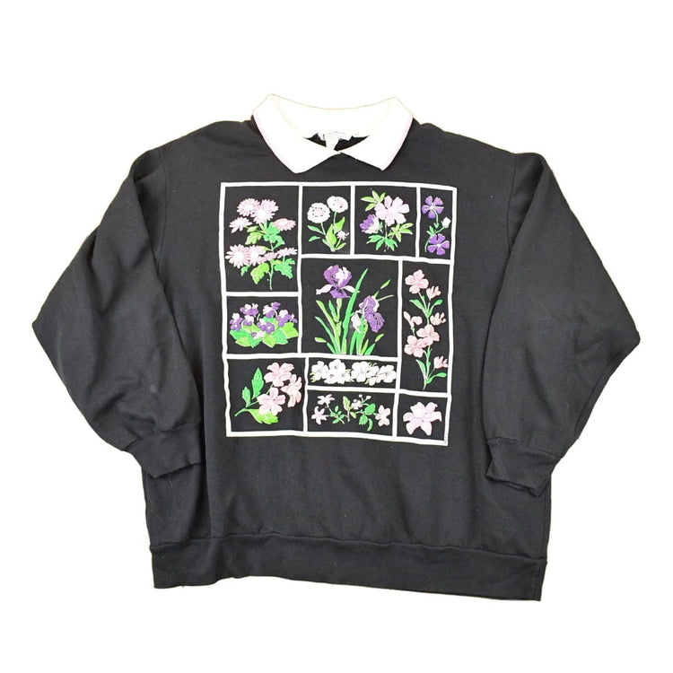 Vintage 1990s Alyssa Anne Floral Graphic Print Collared Sweatshirt Women's L from propervintagecanada