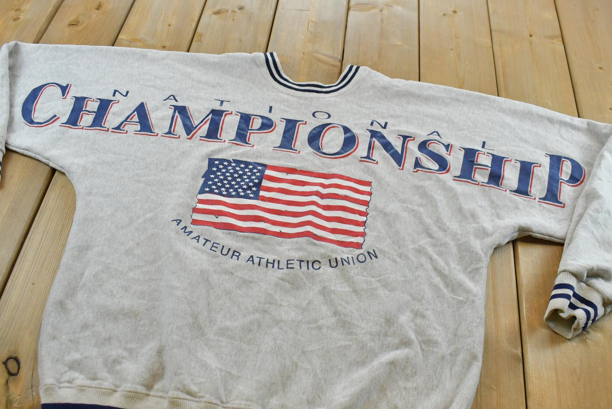 Vintage 1990s Amateur Athletic Union AAU Crewneck Sweatshirt Men's XL / Made in USA / 90s Streetwear / American Flag from propervintagecanada