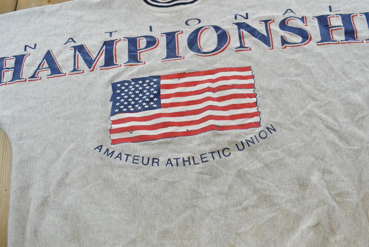 Vintage 1990s Amateur Athletic Union AAU Crewneck Sweatshirt Men's XL / Made in USA / 90s Streetwear / American Flag from propervintagecanada
