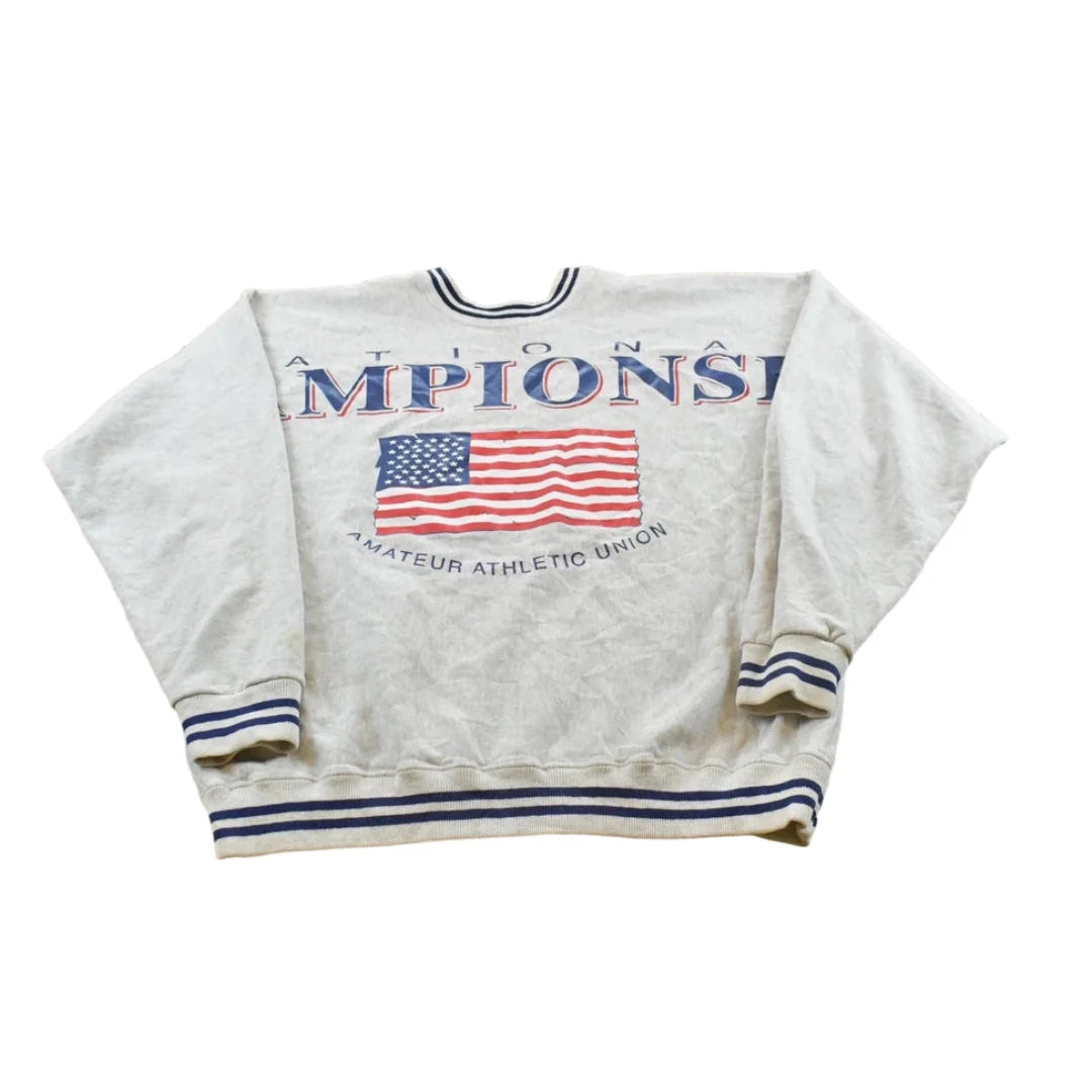 Vintage 1990s Amateur Athletic Union AAU Crewneck Sweatshirt Men's XL / Made in USA / 90s Streetwear / American Flag from propervintagecanada