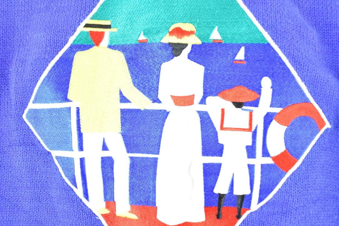 Vintage 1990s America Knit Boat Watching Collared Crewneck Sweater Mens S from propervintagecanada