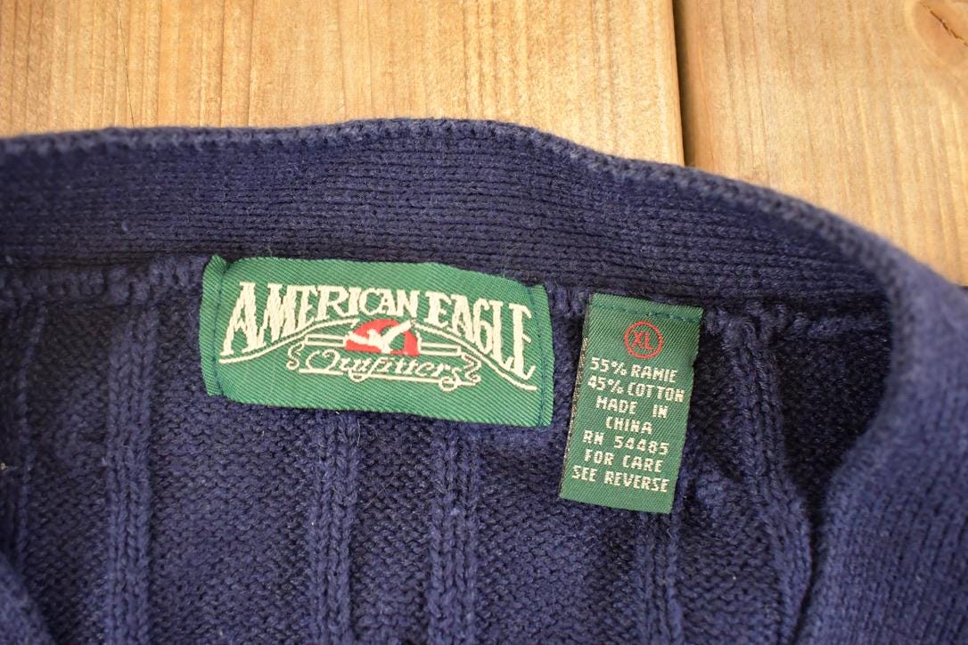 Vintage 1990s American Eagle Cable Knit Cardigan Sweater Men's L from propervintagecanada
