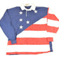 Vintage 1990s American Edition AOP American Flag Button Up Rugby Shirt Mens L from propervintagecanada