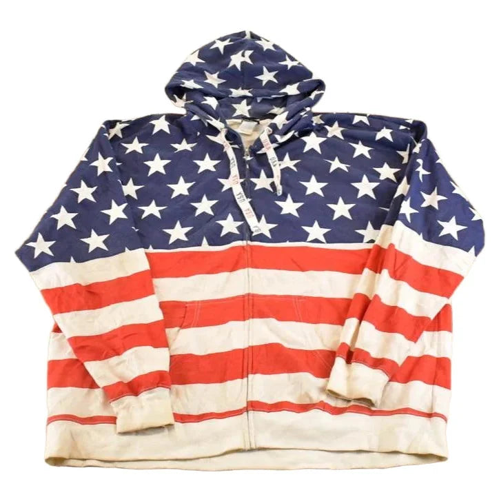 Vintage 1990s American Flag AOP Isaacs Designs Souvenir Hoodie Sweatshirt Men's XXL from propervintagecanada
