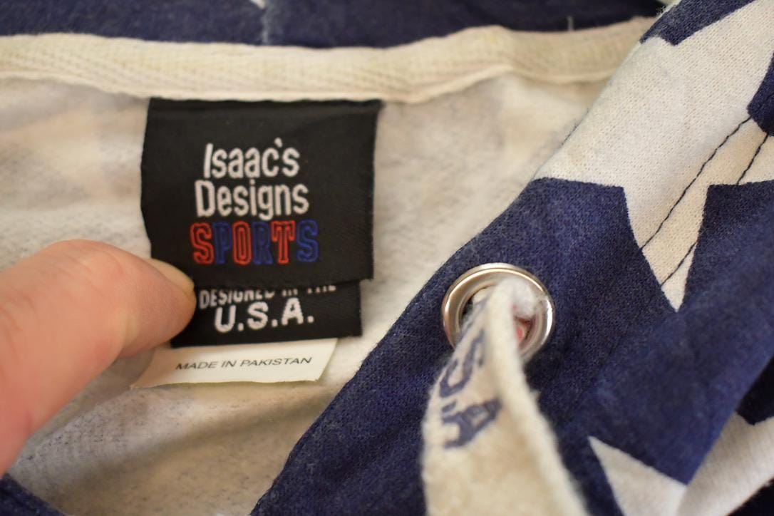 Vintage 1990s American Flag AOP Isaacs Designs Souvenir Hoodie Sweatshirt Men's XXL from propervintagecanada