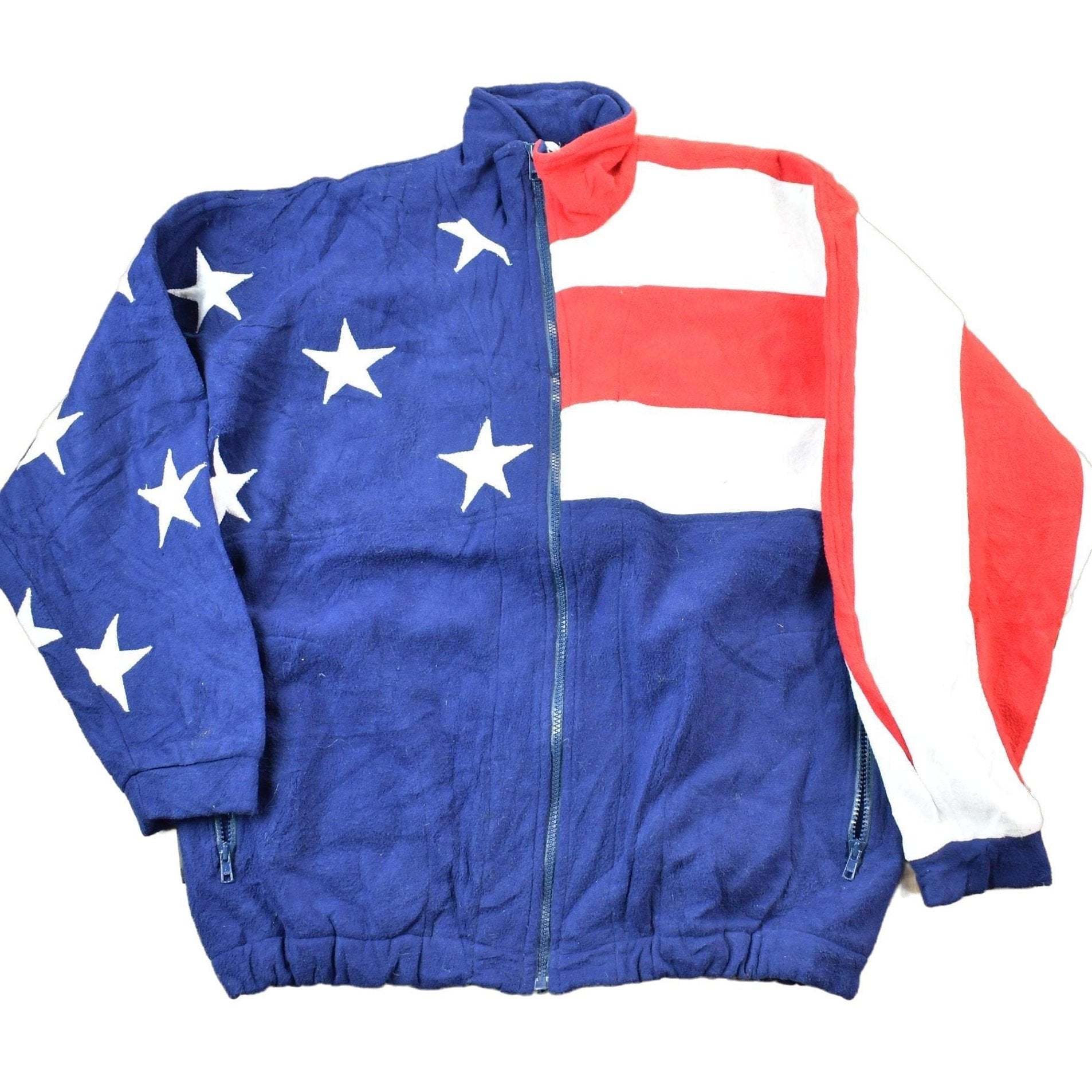 Vintage 1990s American Flag Fleece Full Zip Sweater Men's Large from propervintagecanada