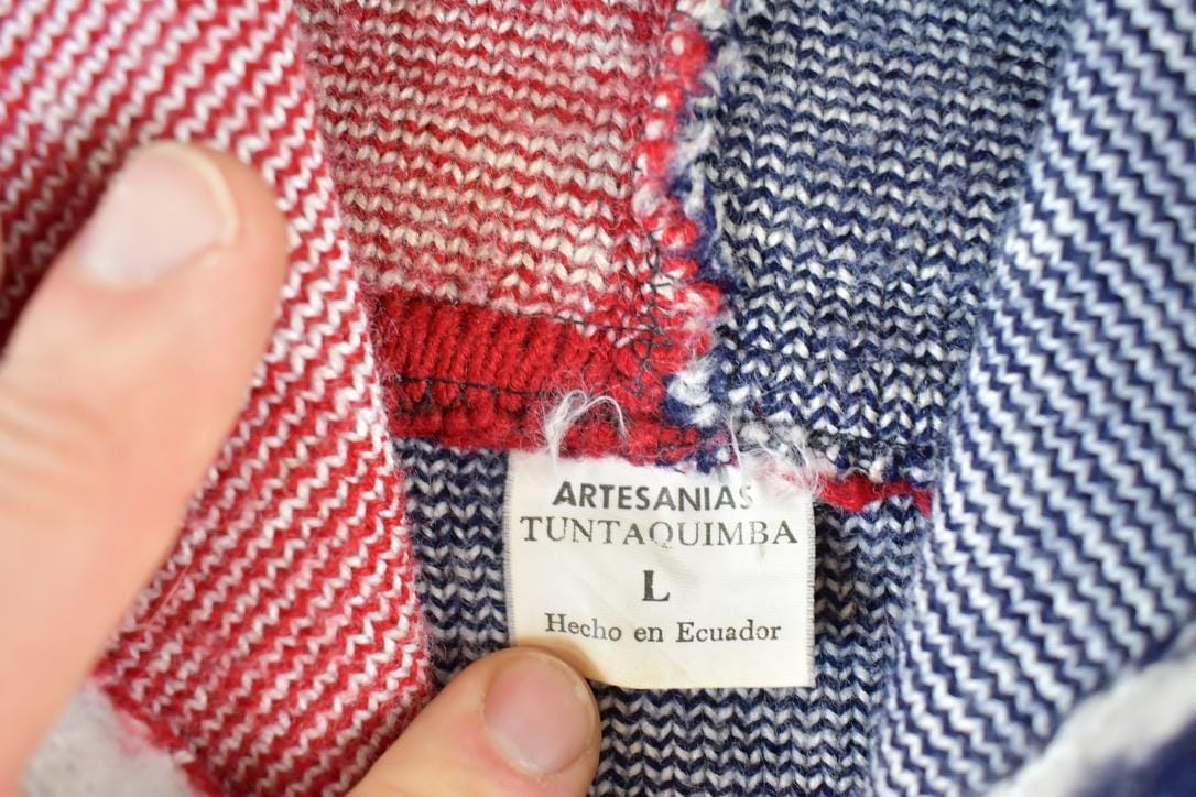 Vintage 1990s American Flag Wool Knit Hoodie Sweater Mens M from propervintagecanada