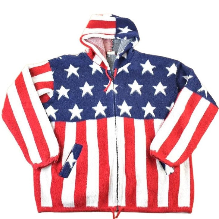 Vintage 1990s American Flag Wool Knit Hoodie Sweater Mens M from propervintagecanada