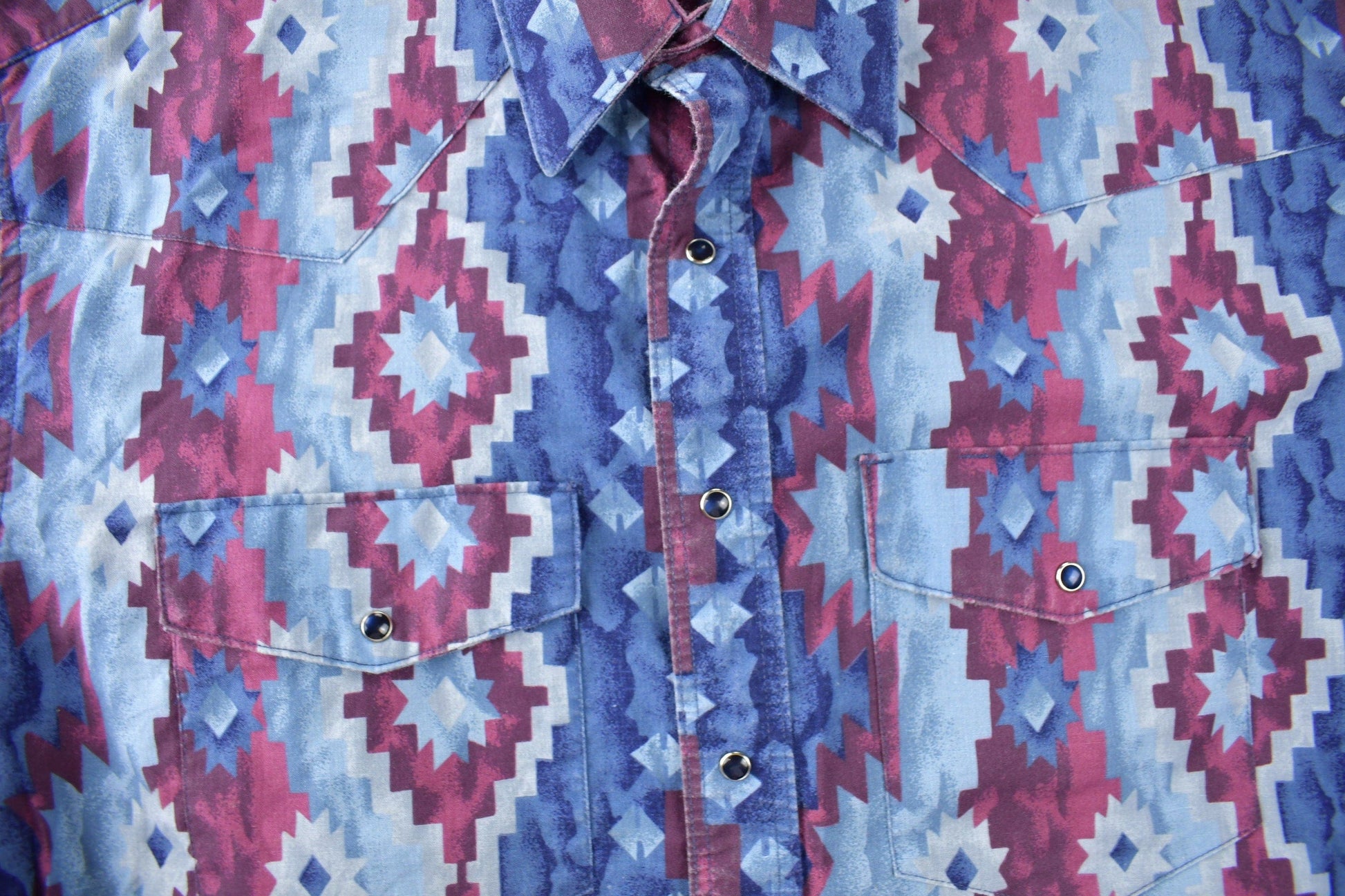Vintage 1990s American Hero South Western Style Aztec Pattern Button Up Shirt Men's XL from propervintagecanada