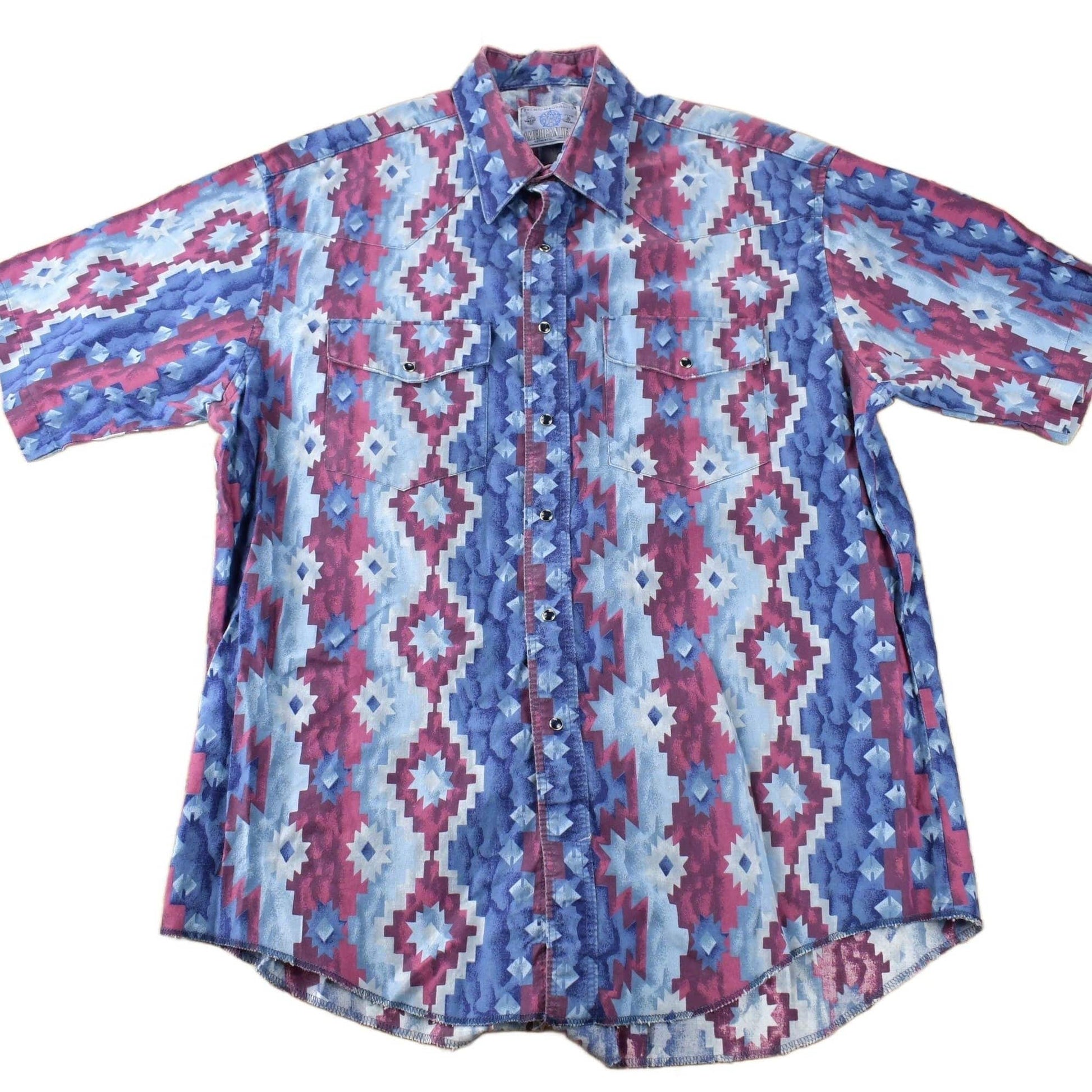 Vintage 1990s American Hero South Western Style Aztec Pattern Button Up Shirt Men's XL from propervintagecanada