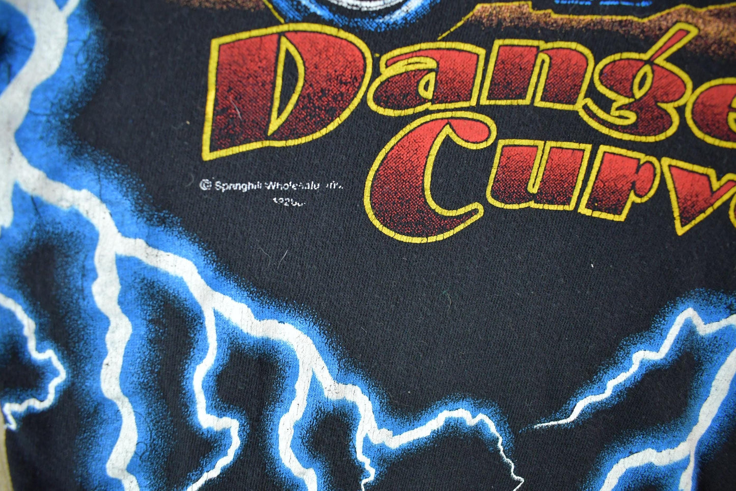 Vintage 1990s American Motorcycle Dangerous Curves Graphic T Shirt Men's Large from propervintagecanada