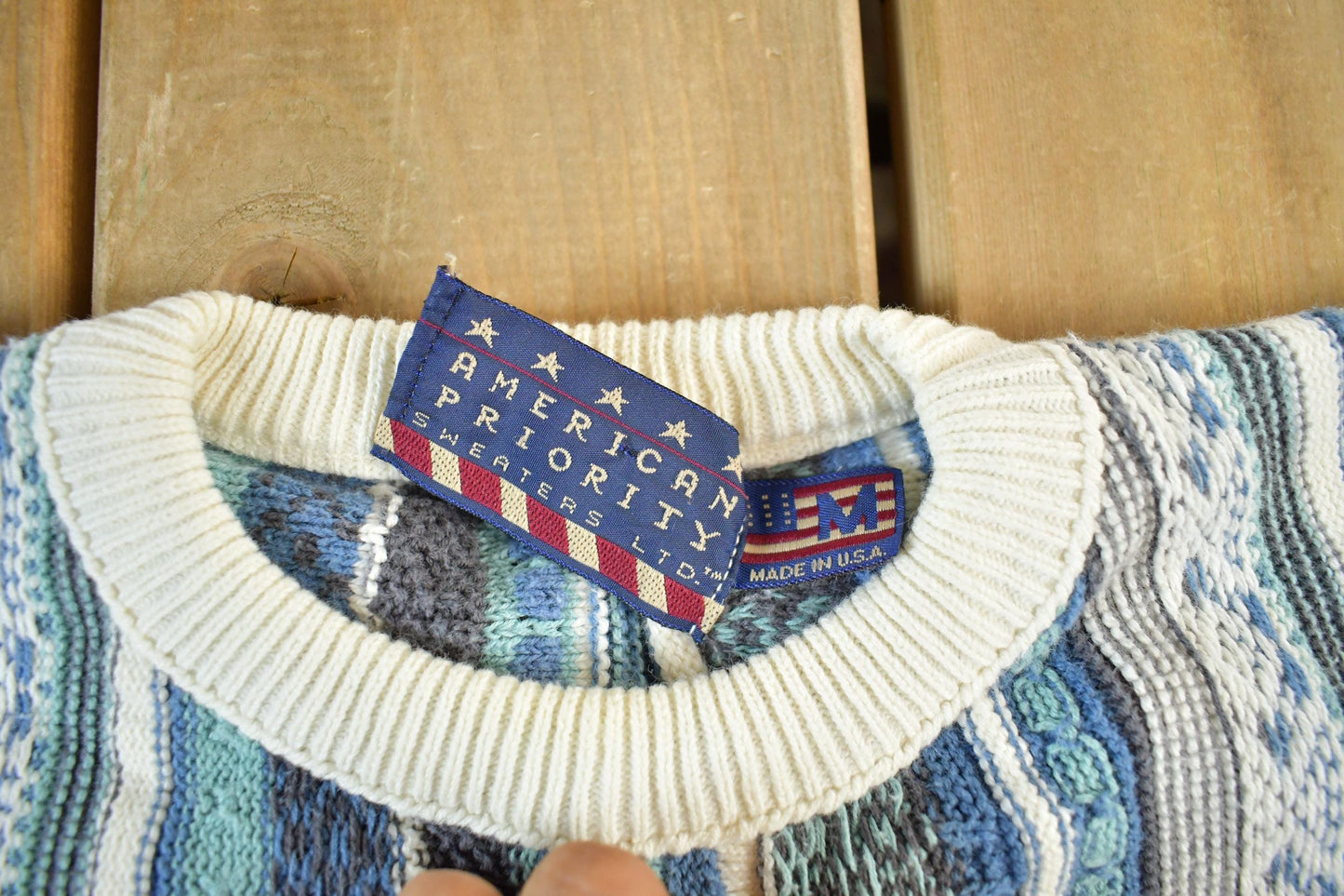 Vintage 1990s American Priority 3D Knit Sweater Mens Large Men's Medium from propervintagecanada