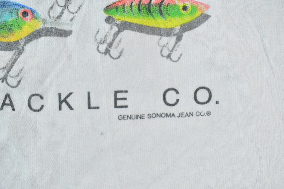 Vintage 1990s American Tackle Fishing Graphic T-Shirt Men's XL from propervintagecanada