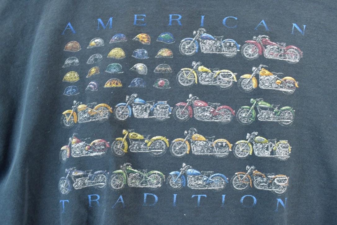 Vintage 1990s American Tradition Motorcycle Souvenir Crewneck Sweatshirt Men's XL from propervintagecanada