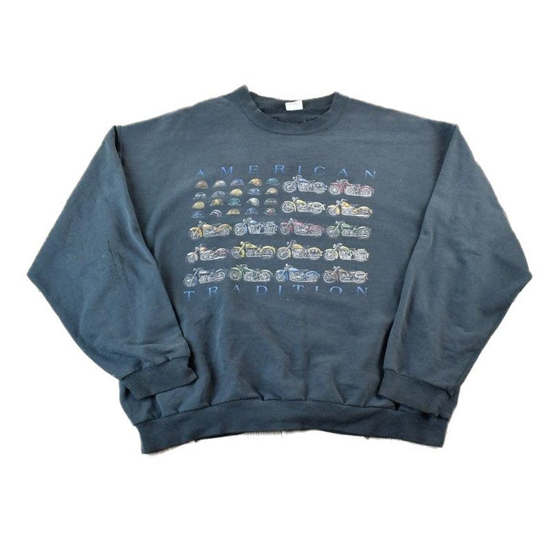 Vintage 1990s American Tradition Motorcycle Souvenir Crewneck Sweatshirt Men's XL from propervintagecanada