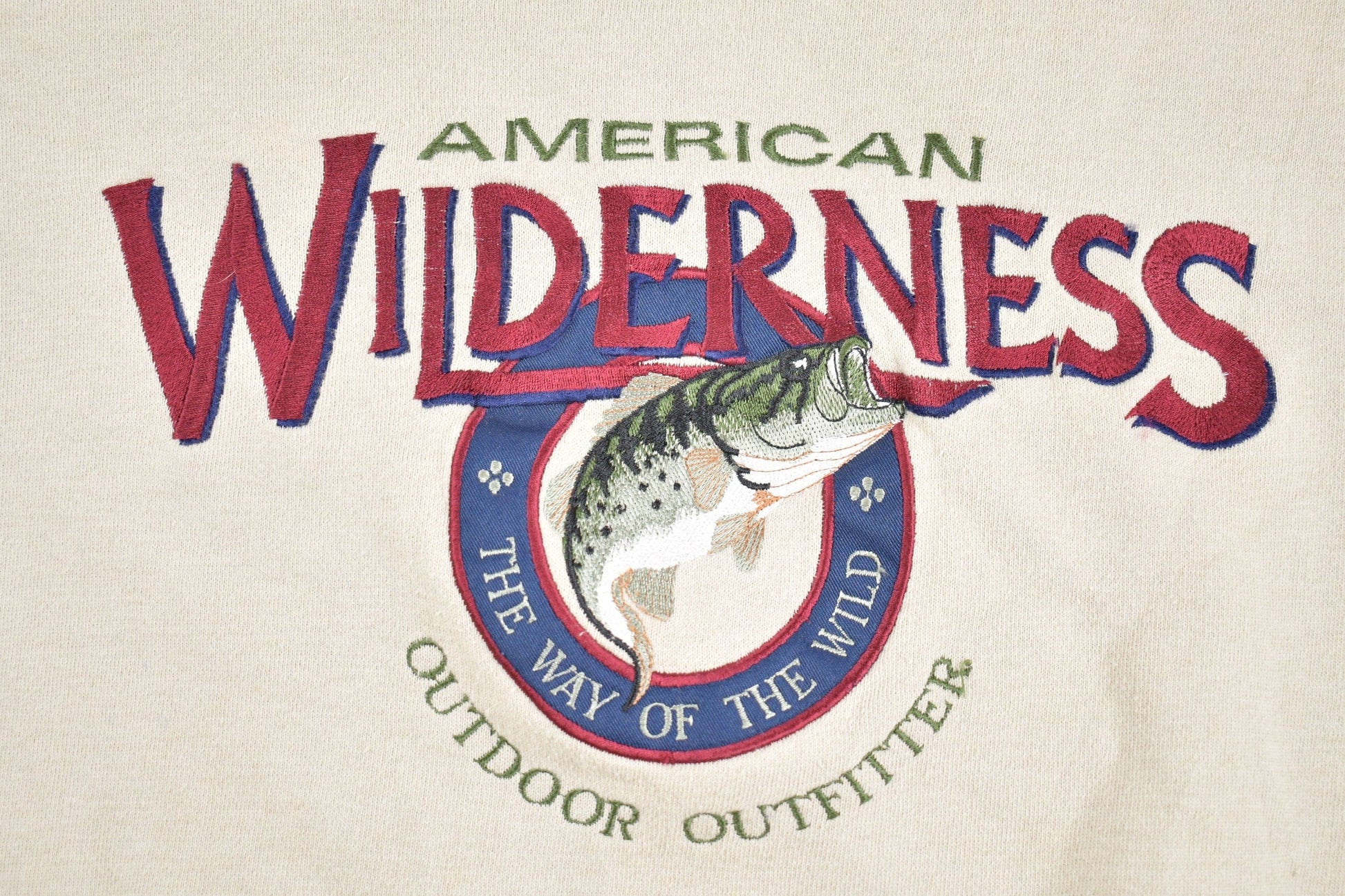 Vintage 1990s American Wilderness Bass Embroidered Crewneck Sweatshirt Men's XL from propervintagecanada