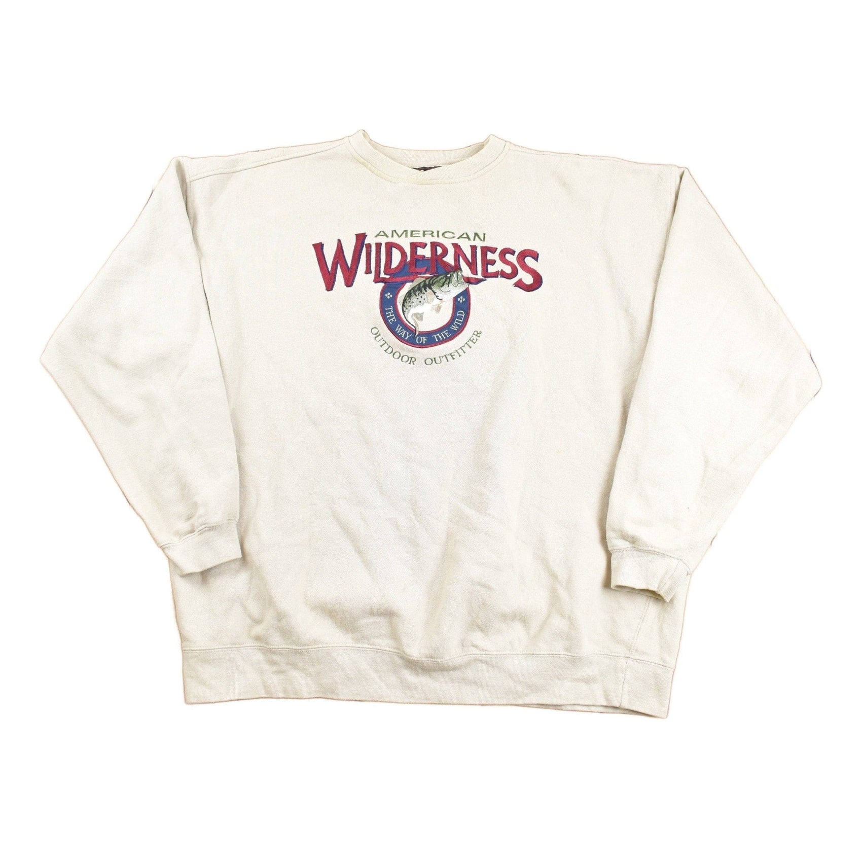 Vintage 1990s American Wilderness Bass Embroidered Crewneck Sweatshirt Men's XL from propervintagecanada