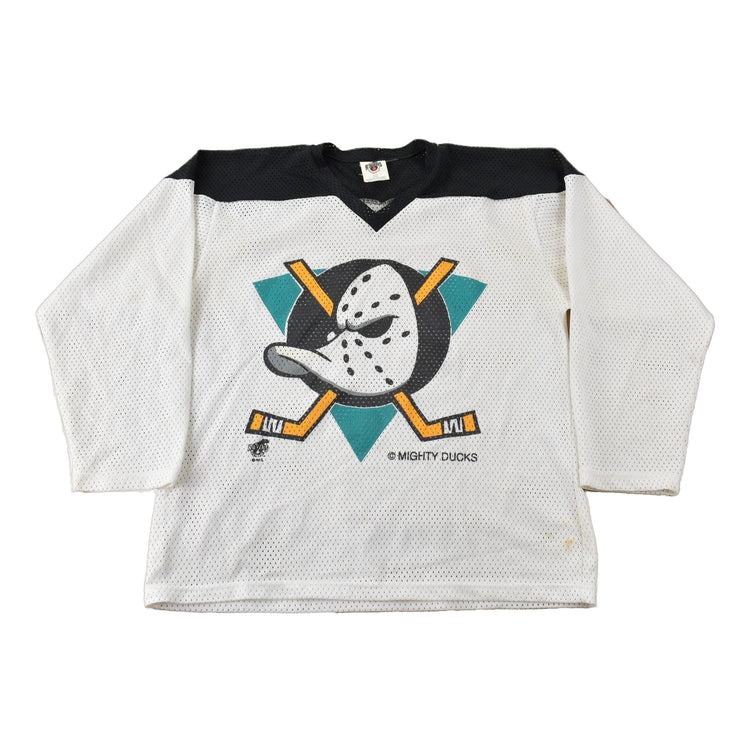 Vintage 1990s Anaheim Mighty Ducks NHL Ravens Hockey Jersey Made In Canada Size Youth Large from propervintagecanada