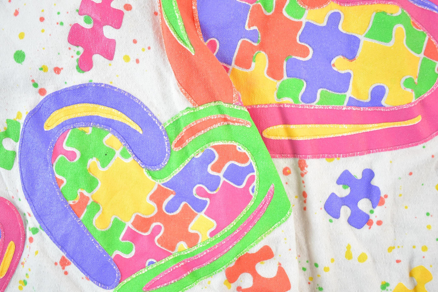 Vintage 1990s Andover Togs Puzzle Hearts Souvenir All Over Print T-Shirt Women's S from propervintagecanada