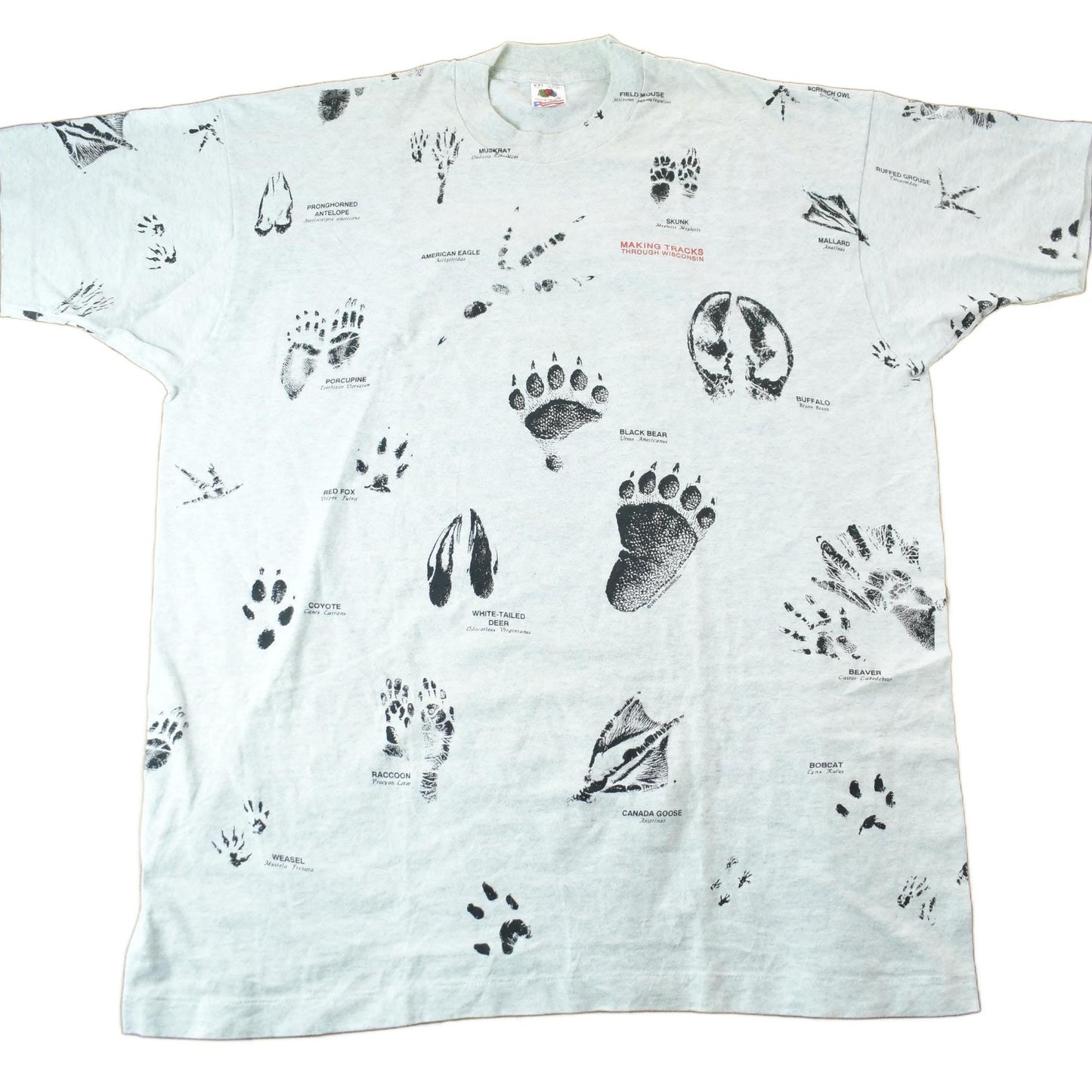 Vintage 1990s Animal Tracks All Over Print Graphic T-Shirt Men's 2XL from propervintagecanada