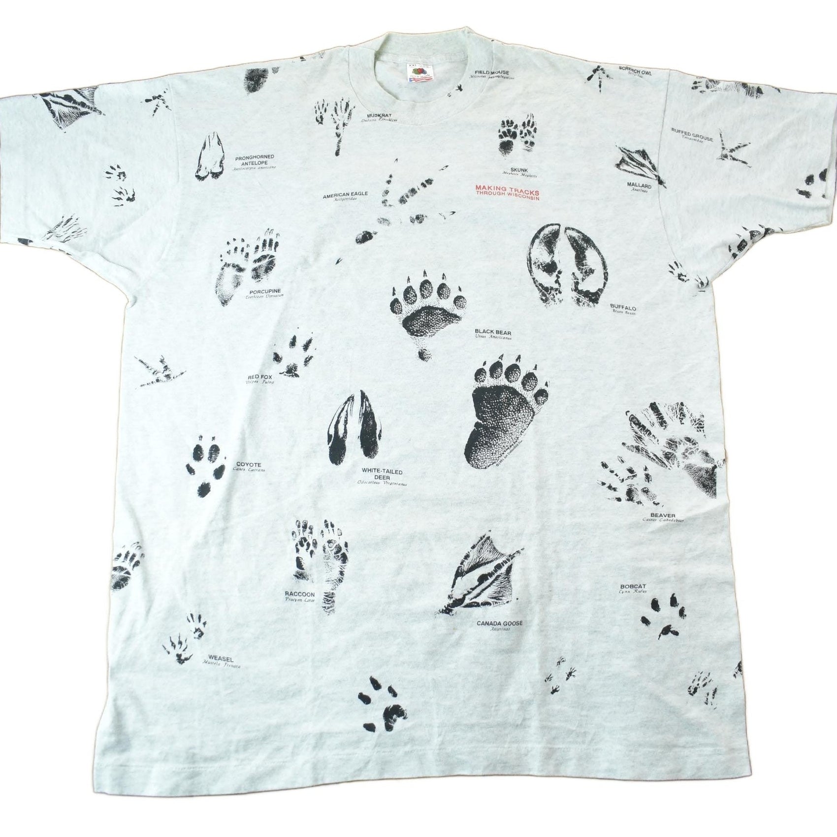 Vintage 1990s Animal Tracks All Over Print Graphic T-Shirt Men's 2XL from propervintagecanada