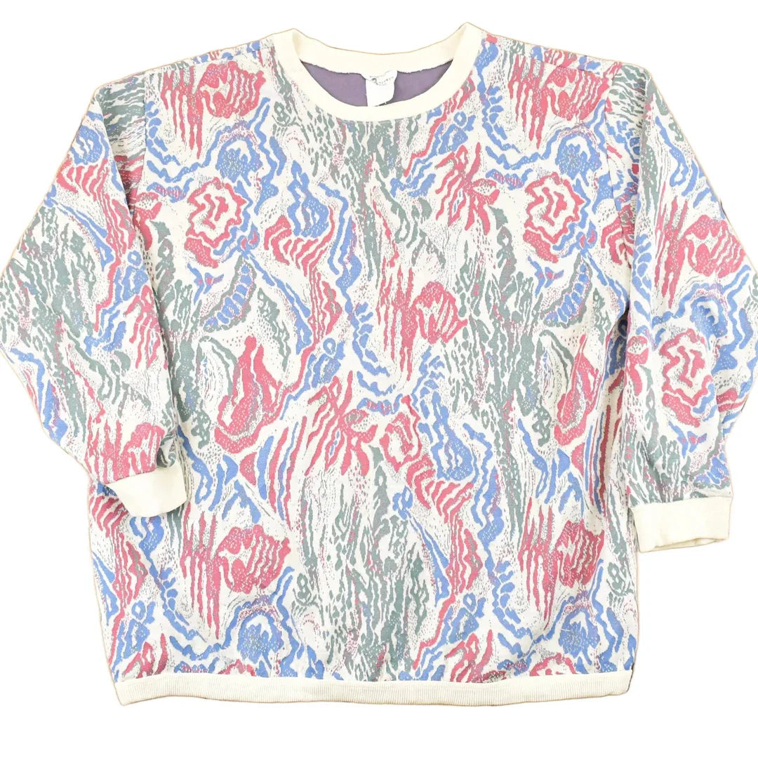 Vintage 1990s AOP Floral Knit Crewneck Sweater Women's L from propervintagecanada