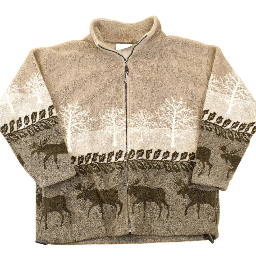 Vintage 1990s AOP Moose Fleece Outdoorsman Sweater Men's L from propervintagecanada