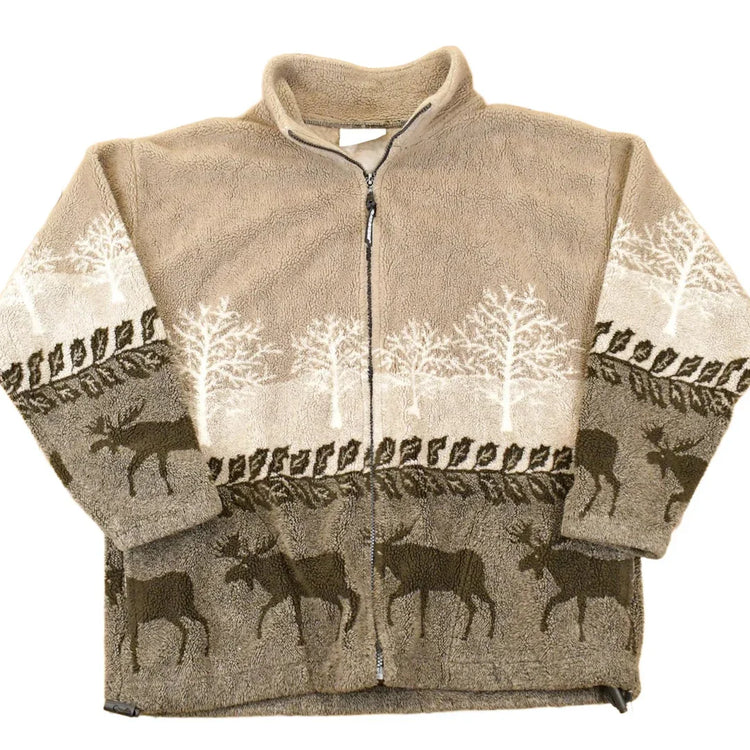 Vintage 1990s AOP Moose Fleece Outdoorsman Sweater Men's L from propervintagecanada