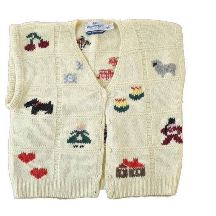 Vintage 1990s AOP Susan Bristol Wool Knit Abstract Pattern Crewneck Sweater Vest Women's S from propervintagecanada