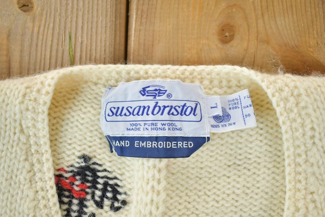 Vintage 1990s AOP Susan Bristol Wool Knit Abstract Pattern Crewneck Sweater Vest Women's S from propervintagecanada