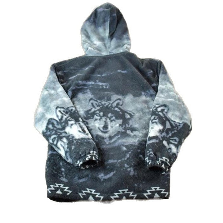 Vintage 1990s AOP Wolves Fleece Outdoorsman Hooded Zip Up Sweater Men's Large from propervintagecanada