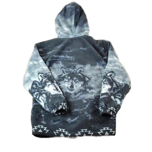 Vintage 1990s AOP Wolves Fleece Outdoorsman Hooded Zip Up Sweater Men's Large from propervintagecanada