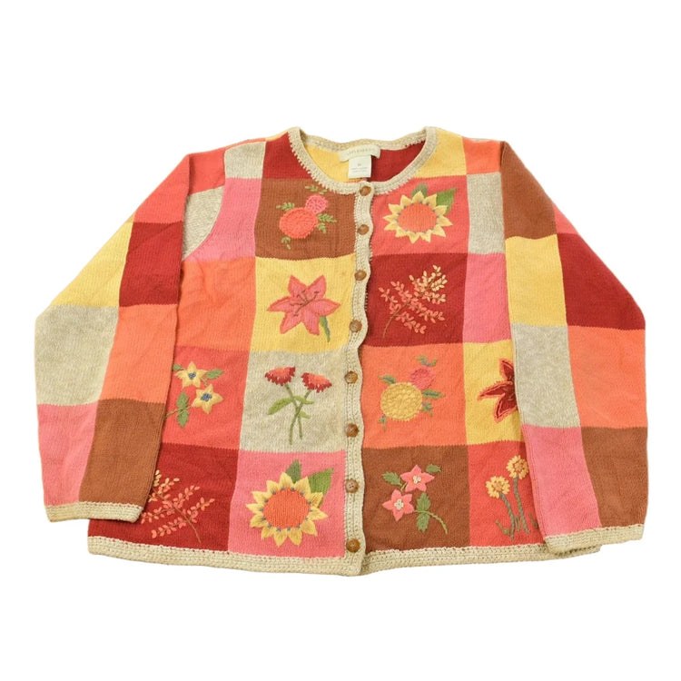 Vintage 1990s Appleseed's Floral Knit Cardigan Sweater Women's L from propervintagecanada